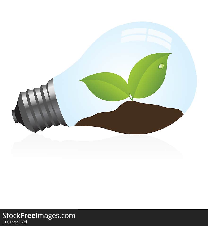 Light bulb with a plant. Vector illustration.