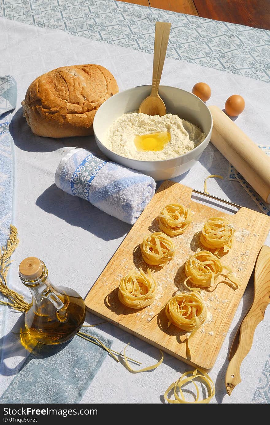 Bread preparation on a table. Bread preparation on a table