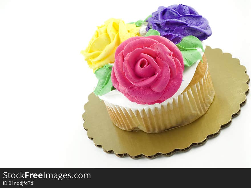 Cupcake Decorated With Frosting Roses