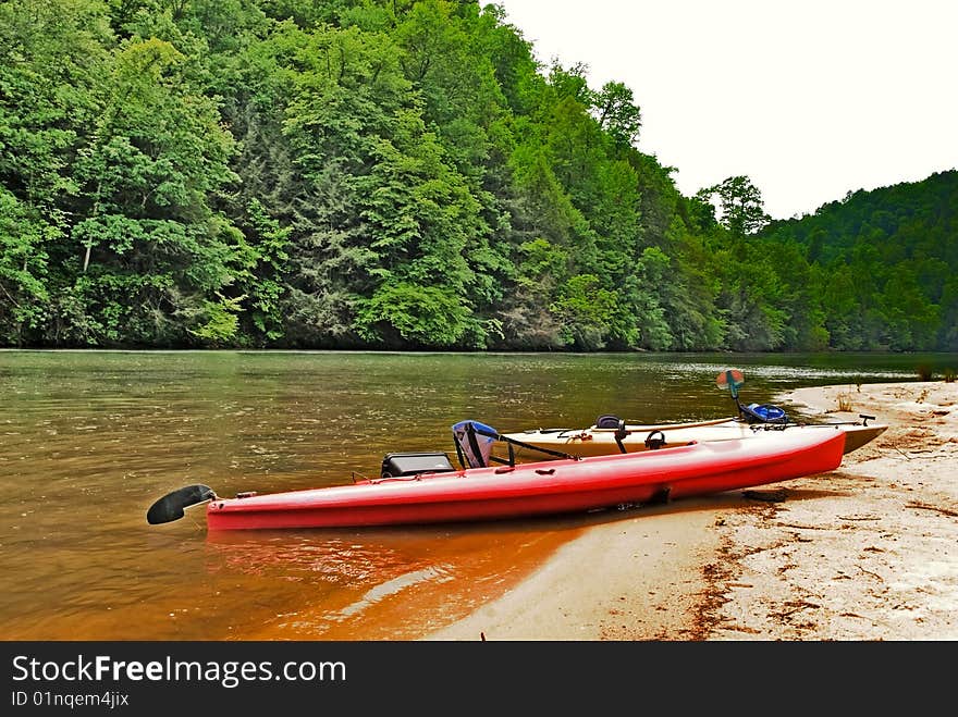 Kayaks on the River Beach Area