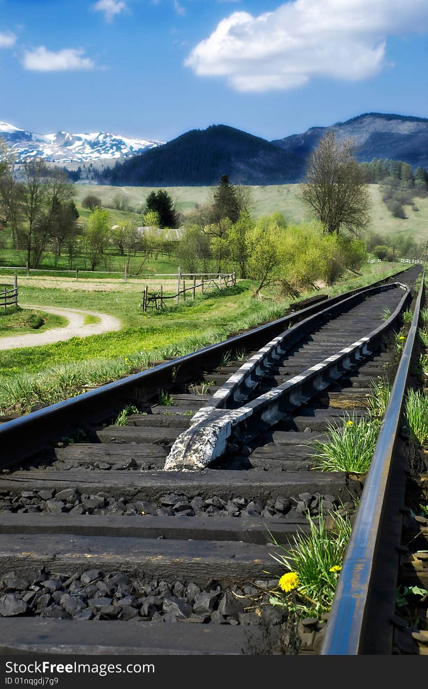 Railway going throught country mountains summer landscape. Railway going throught country mountains summer landscape