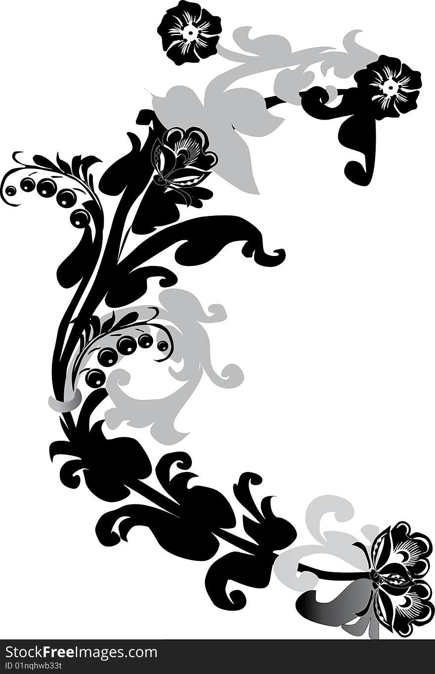 Illustration with black and gray flower decoration. Illustration with black and gray flower decoration