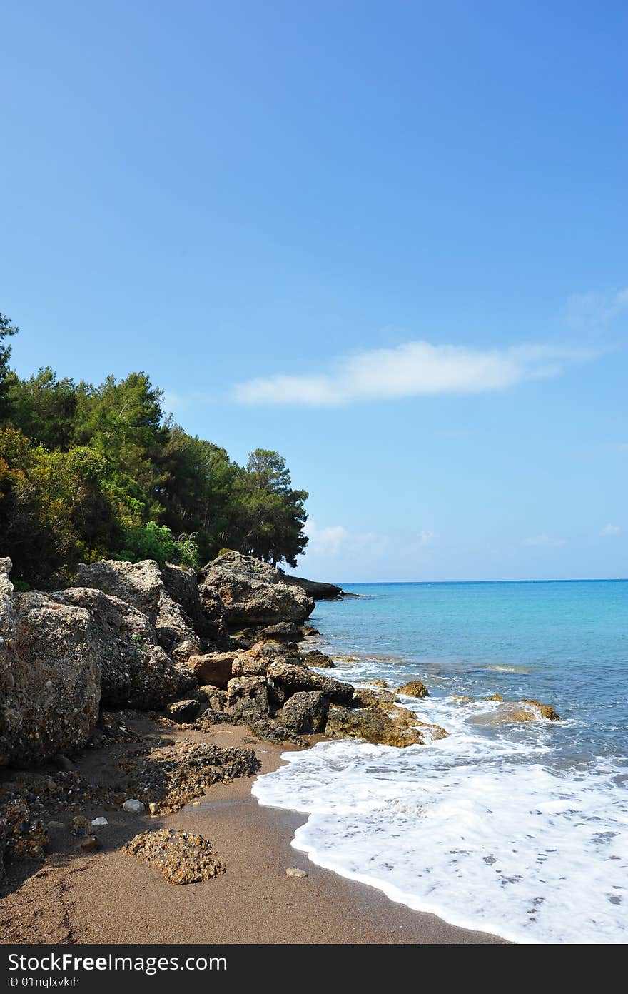 Beach with waves crashing into the shore