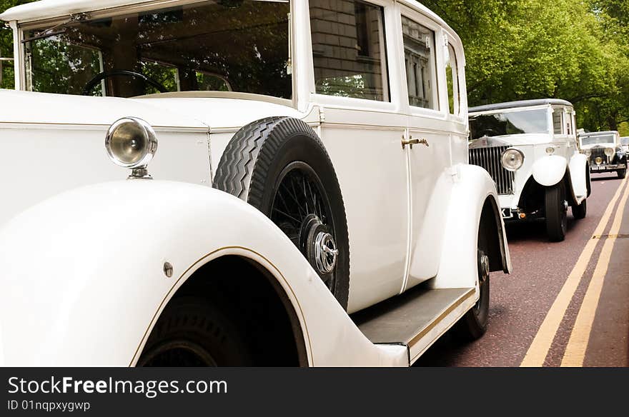 Row of vintage Rolls Royces.