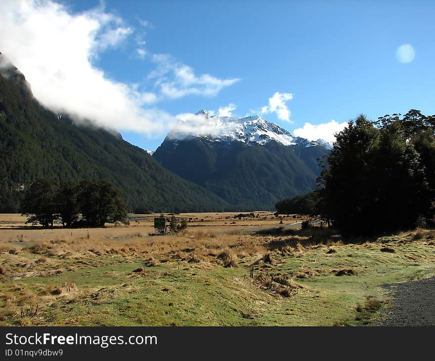 New Zealand Fiordland snowy hills. New Zealand Fiordland snowy hills