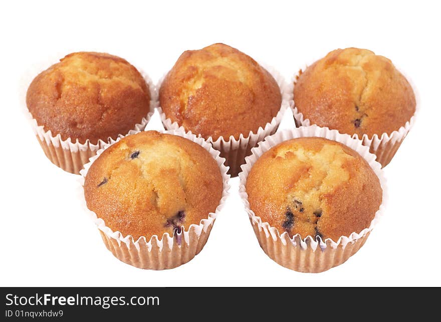 Blueberry muffins on white