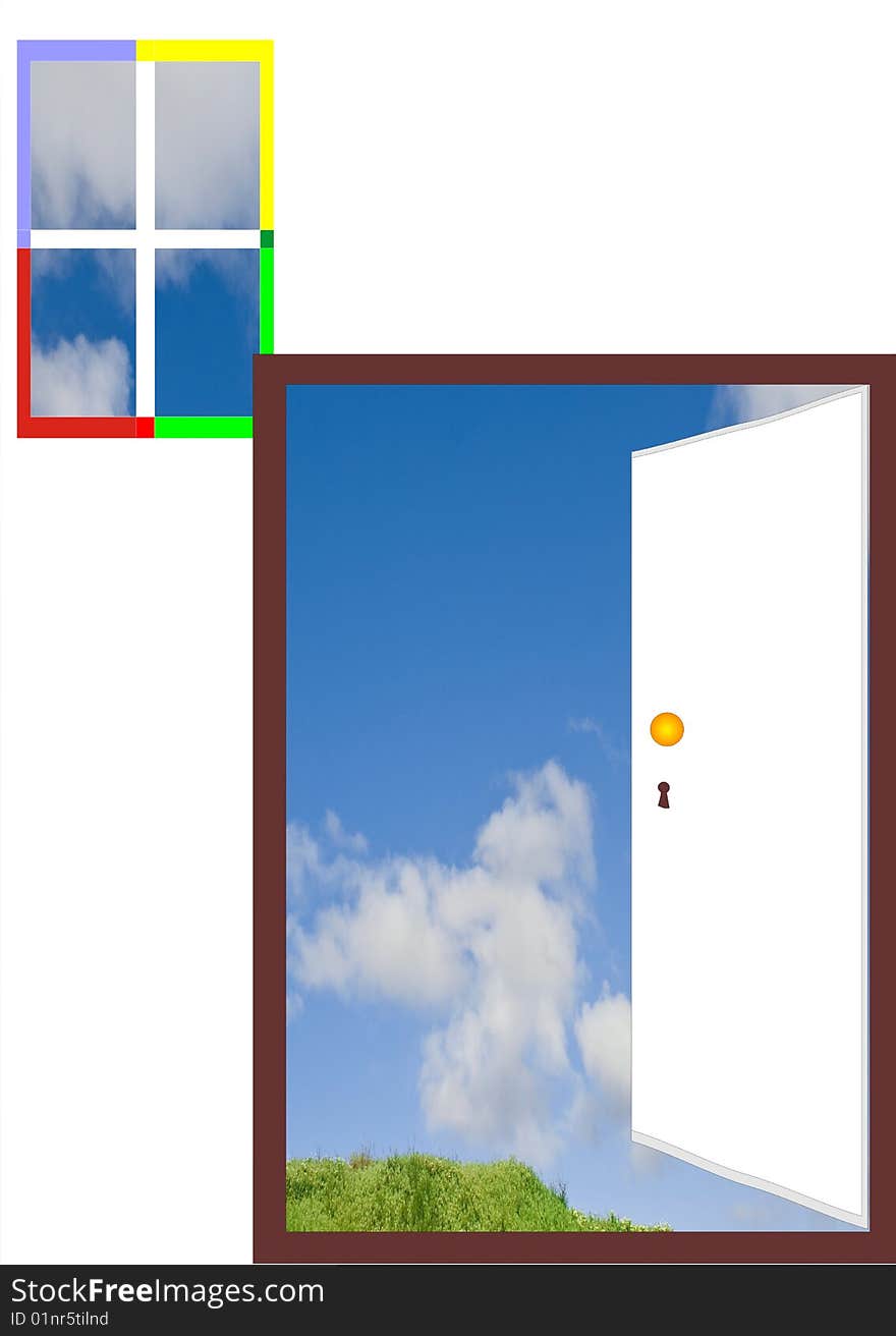 Open door and window against the sky