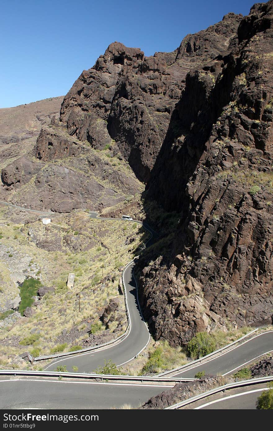 The road through a volcanic mountains