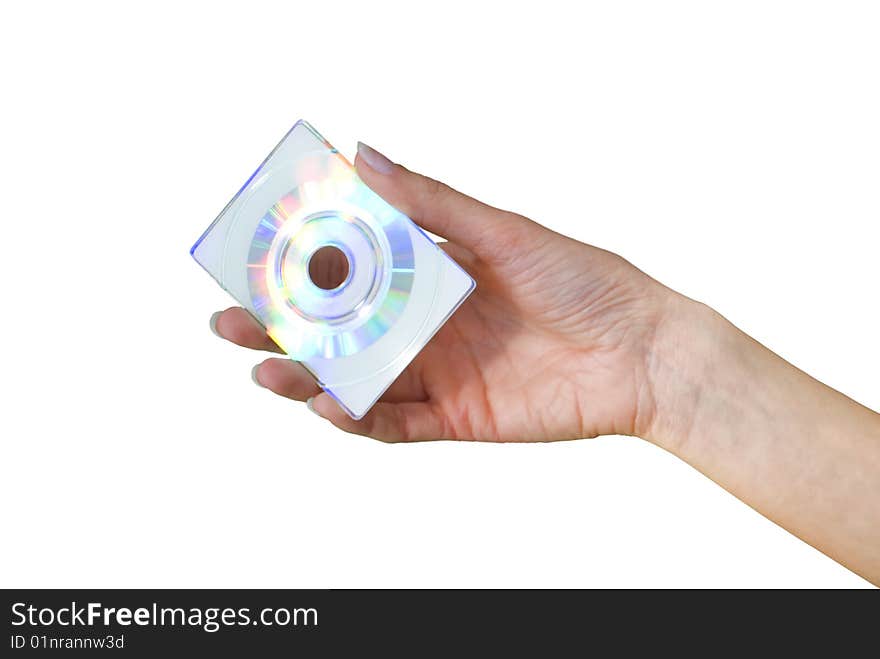 Cd or dvd disk  in the woman's hand