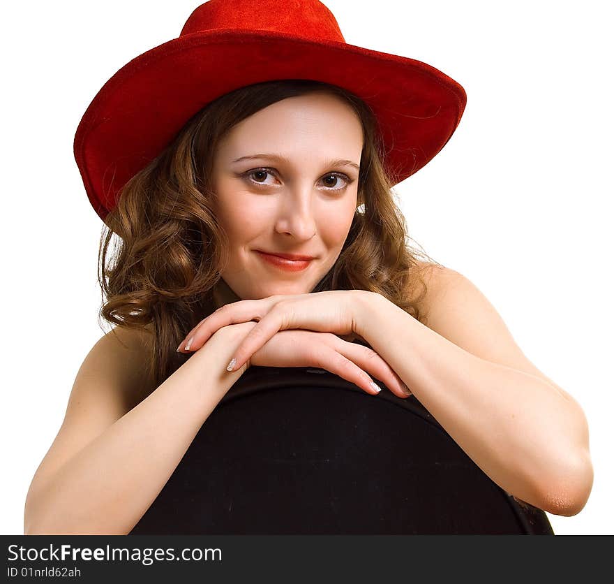 Beautiful girl in a red hat