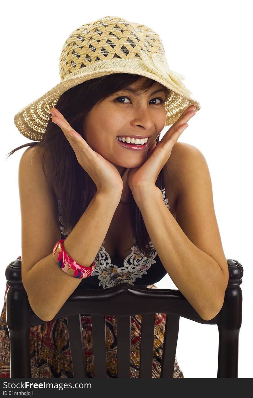 Asian woman with straw hat