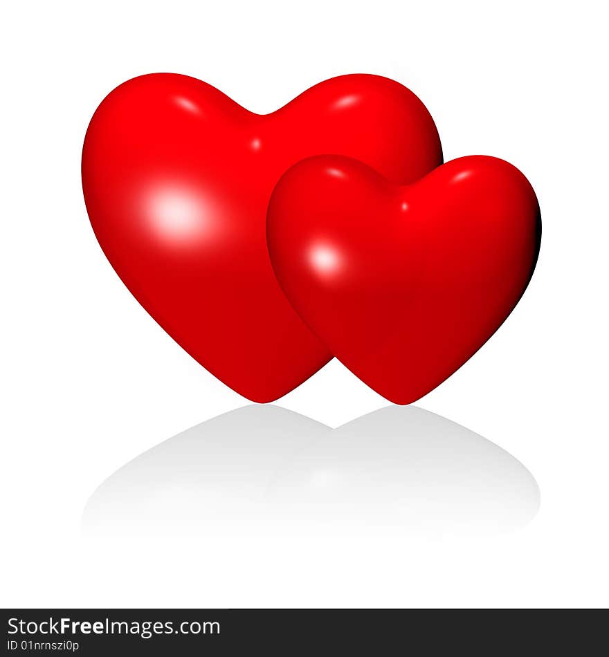 Red couple hearts on white background (isolated). Red couple hearts on white background (isolated).