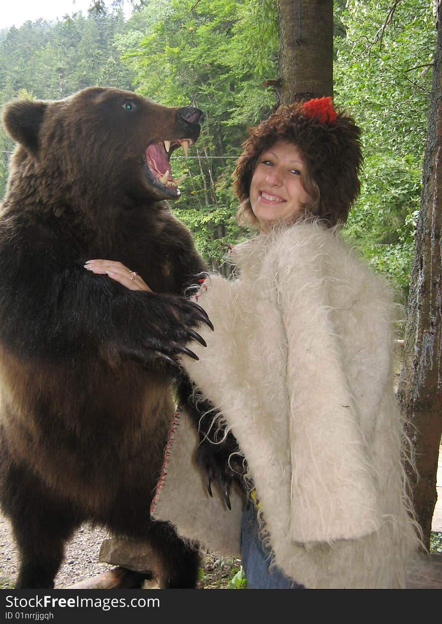 Russian girl with large bear