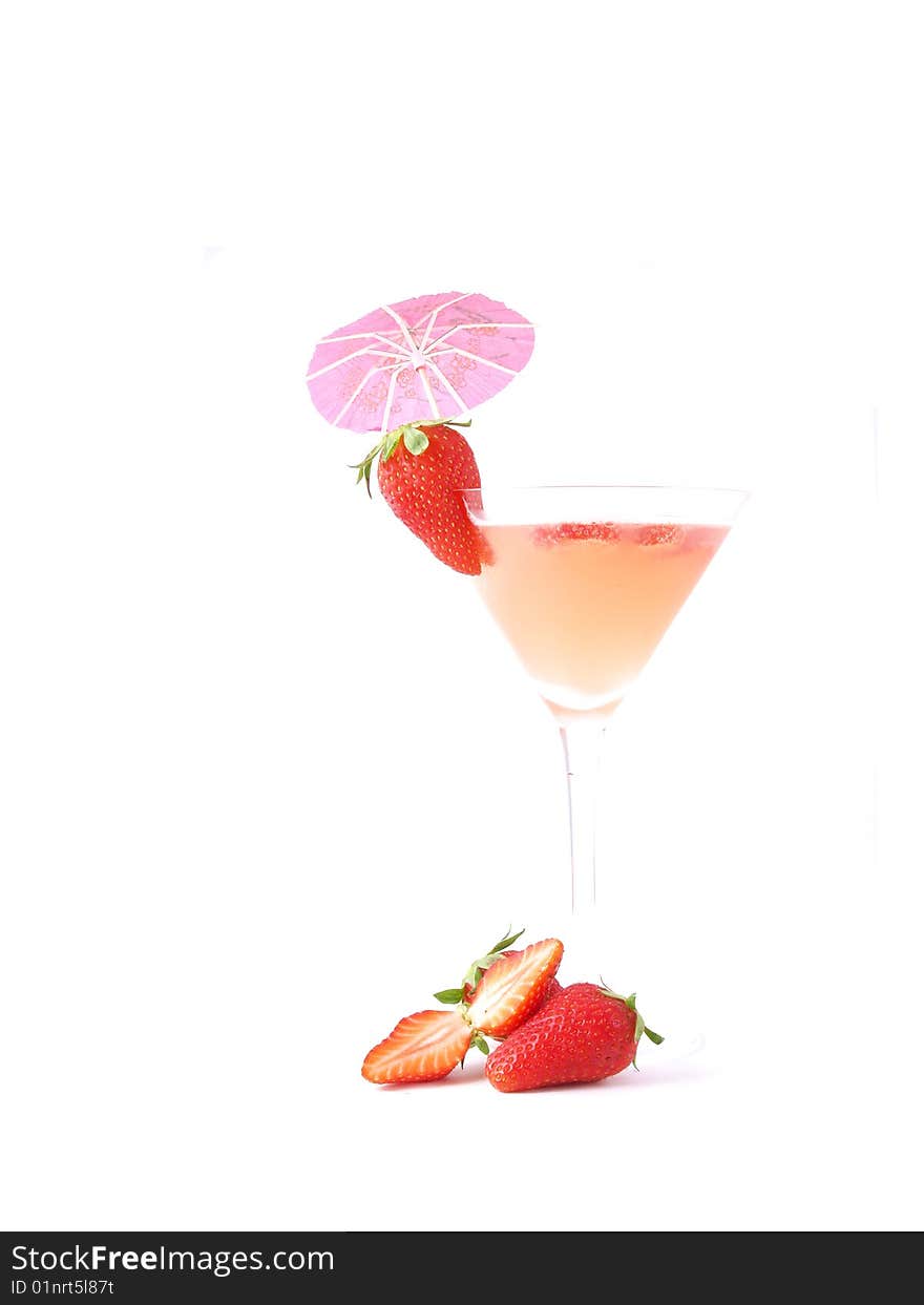 Strawberry cocktail with fruit on white background