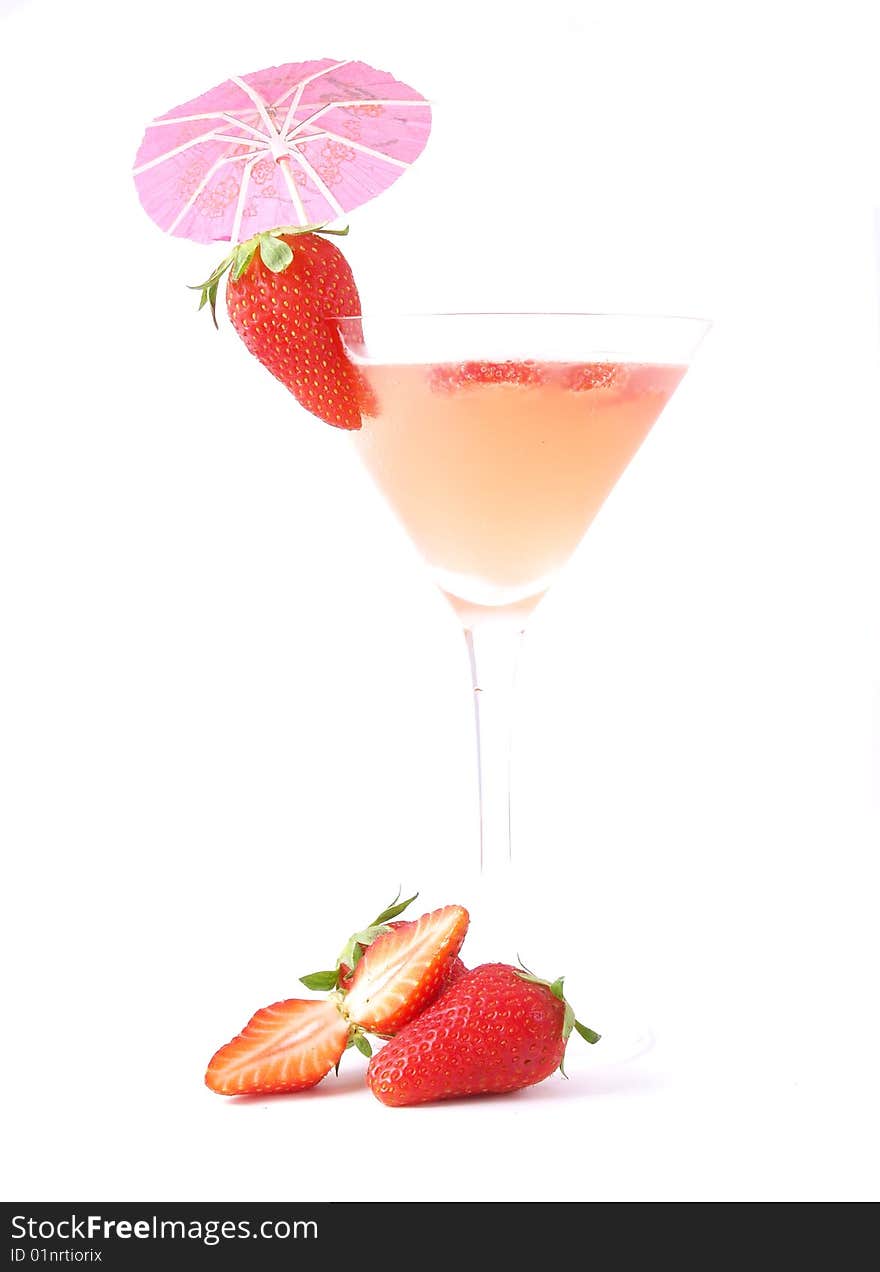 Strawberry cocktail with fruit on white background