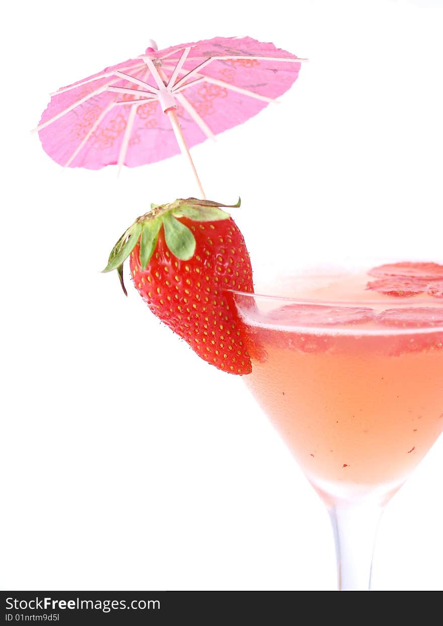 Strawberry cocktail with fruit on white background