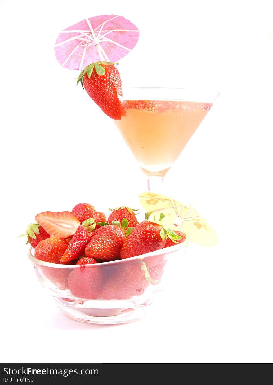 Strawberry cocktail with fruit on white background. Strawberry cocktail with fruit on white background