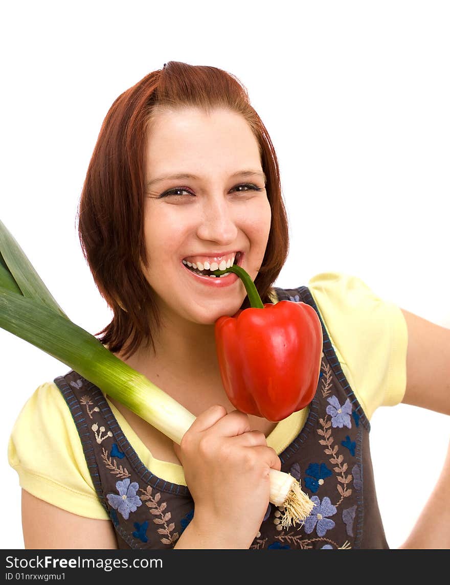 Woman eating vegetables