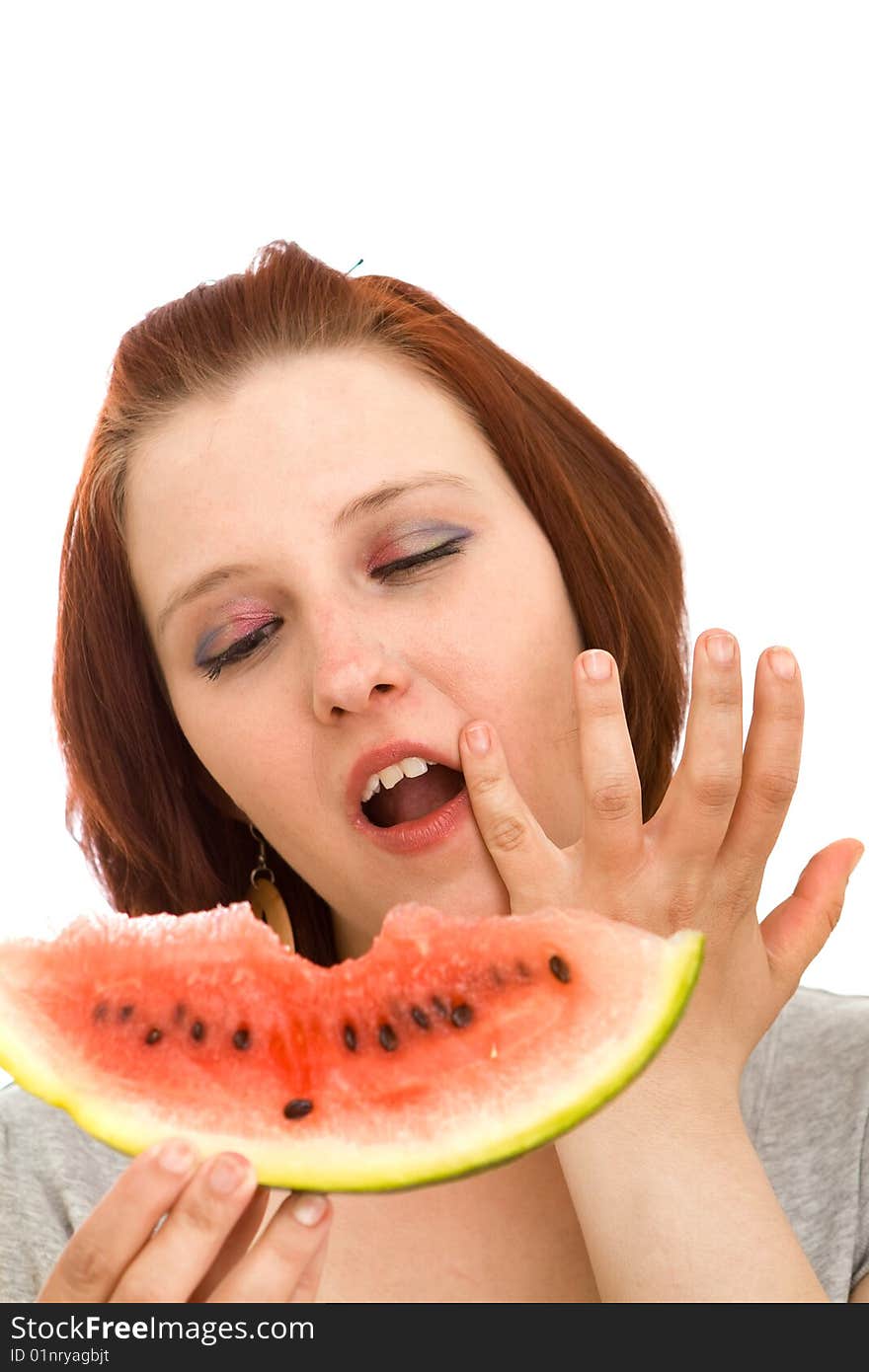 Woman eating water melon