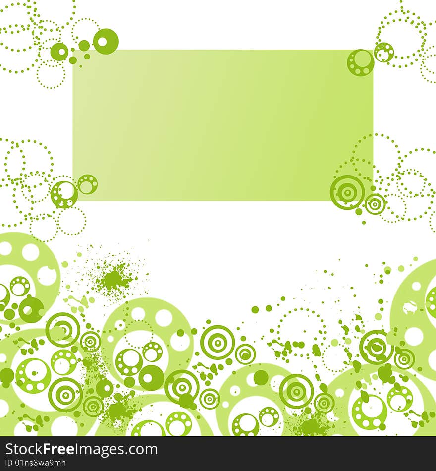 Circle shapes on white background and green place for text. Circle shapes on white background and green place for text