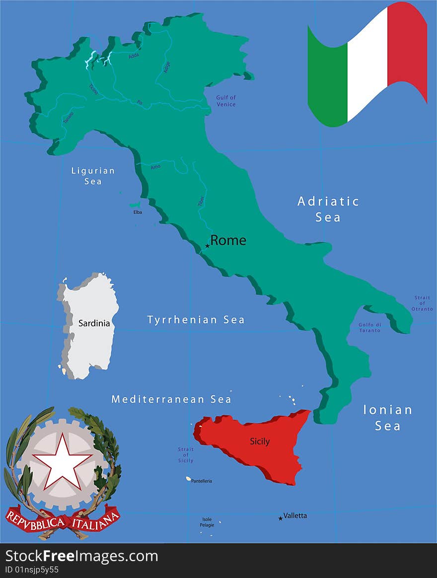 Italia map and coat of arm. Italia map and coat of arm.