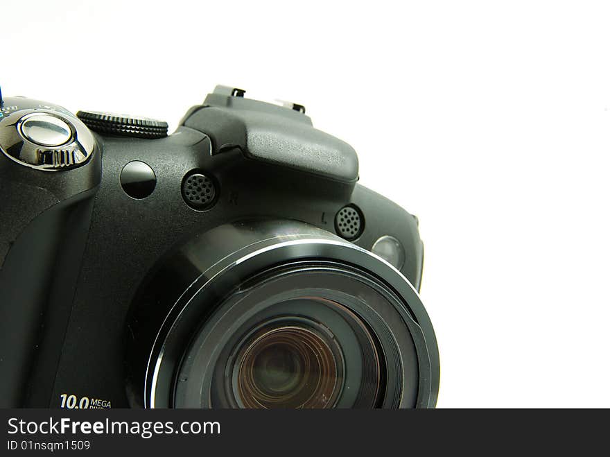 Black digital camera isolated on white