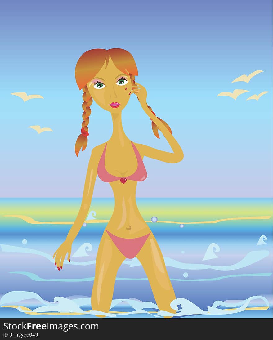 Beautiful woman on the beach-vector. Beautiful woman on the beach-vector