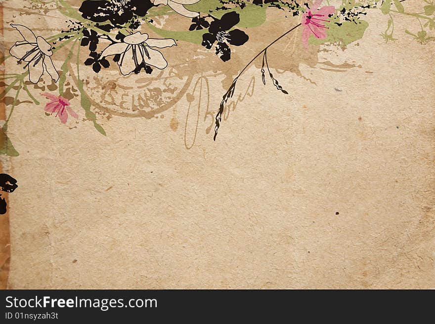 Illustration of flowers on vintage paper. Illustration of flowers on vintage paper