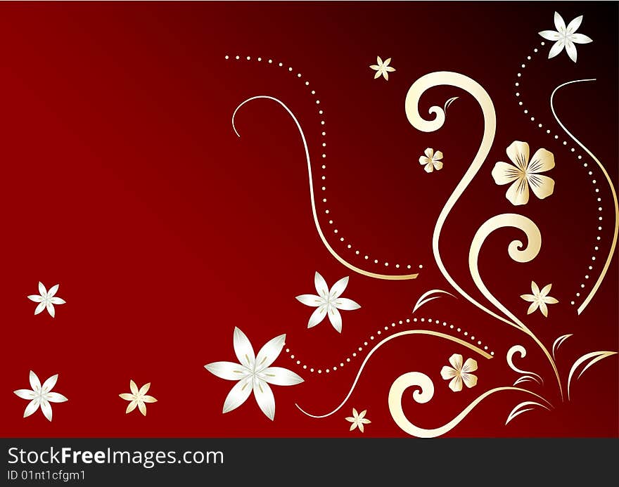 Red abstract floral background, vector illustration