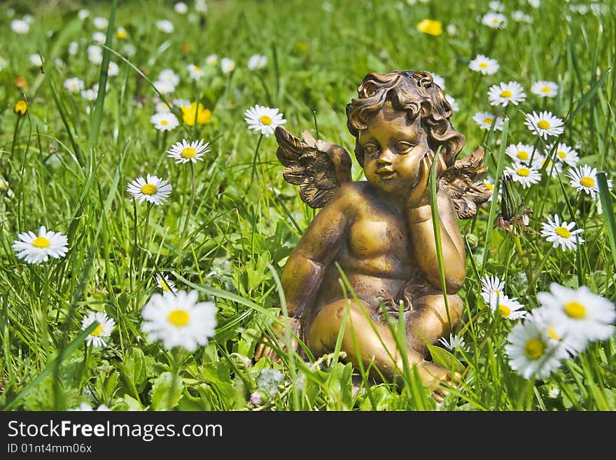 Angel in grass with flowers