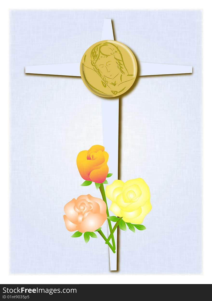 Cross with roses and christ. illustration