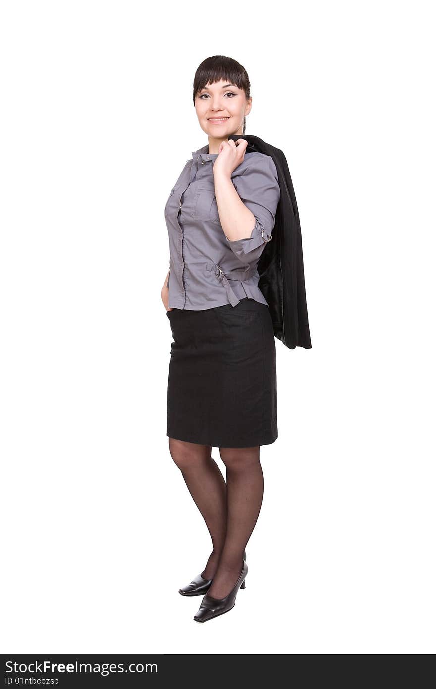 Young businesswoman over white background