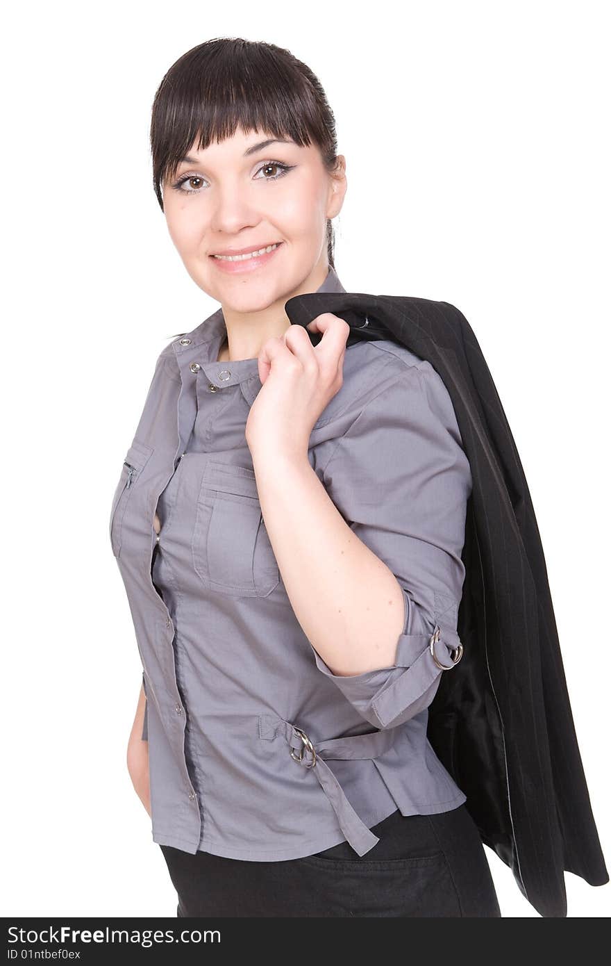 Young businesswoman over white background