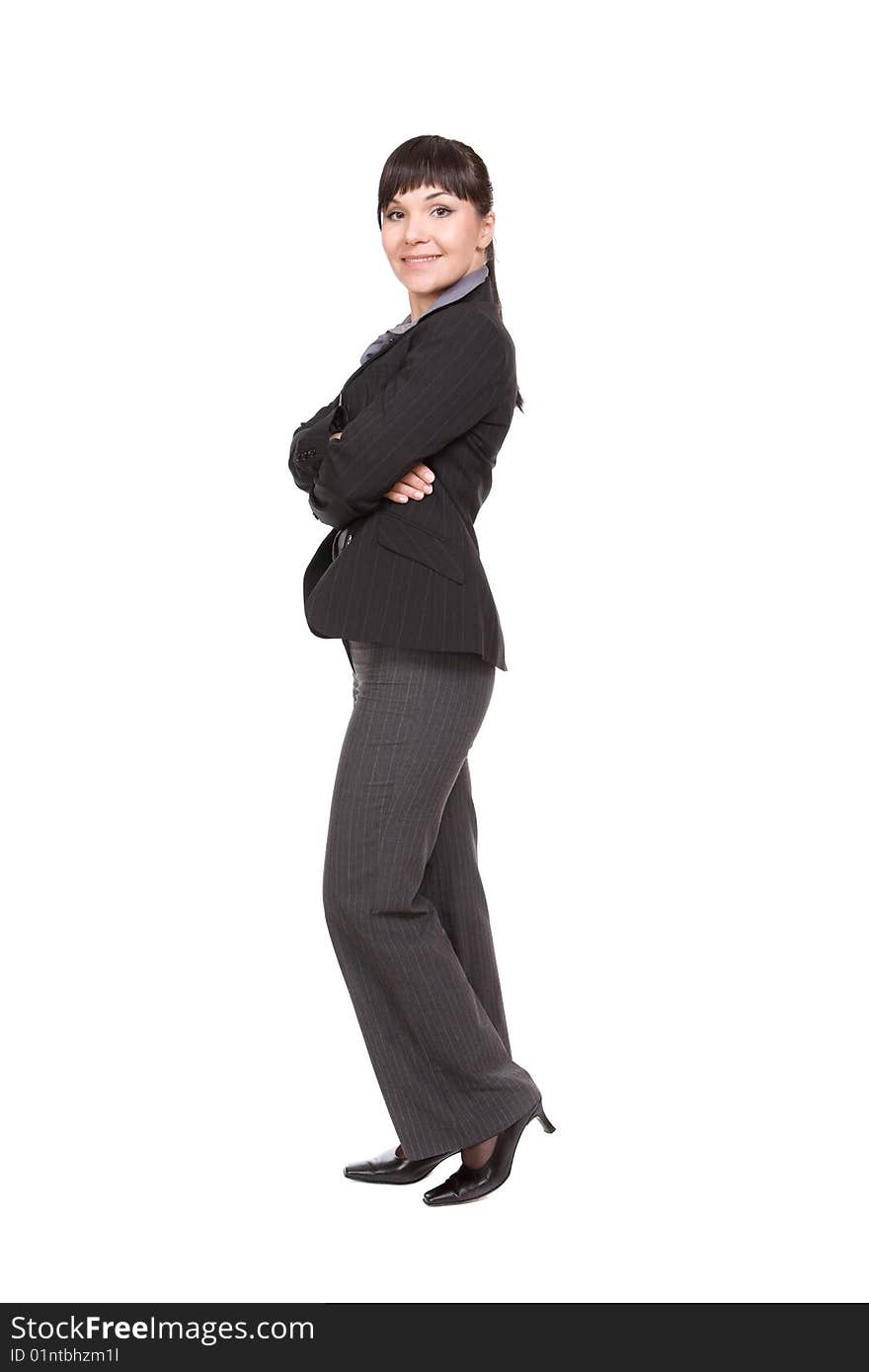 Young businesswoman over white background