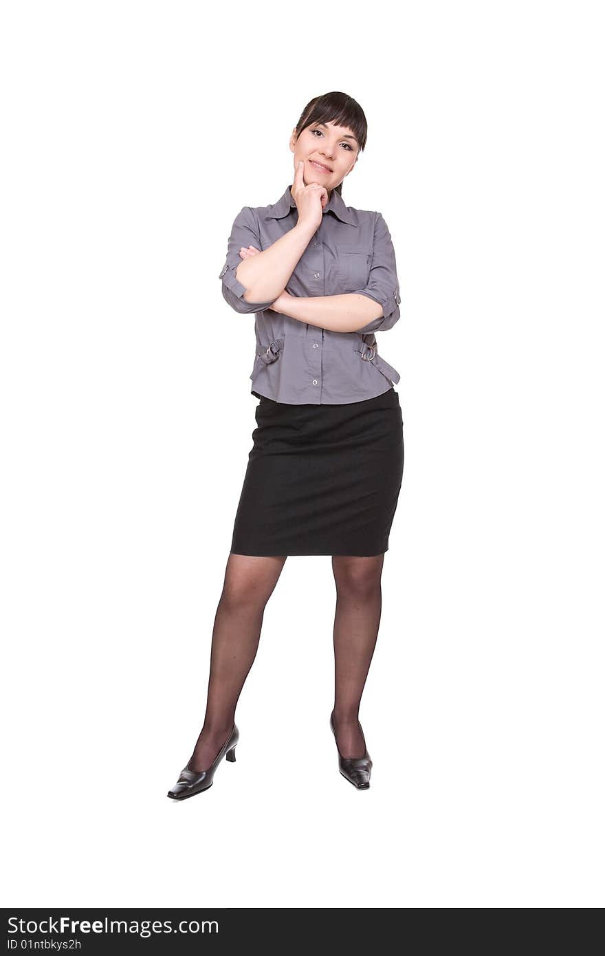 Young businesswoman over white background