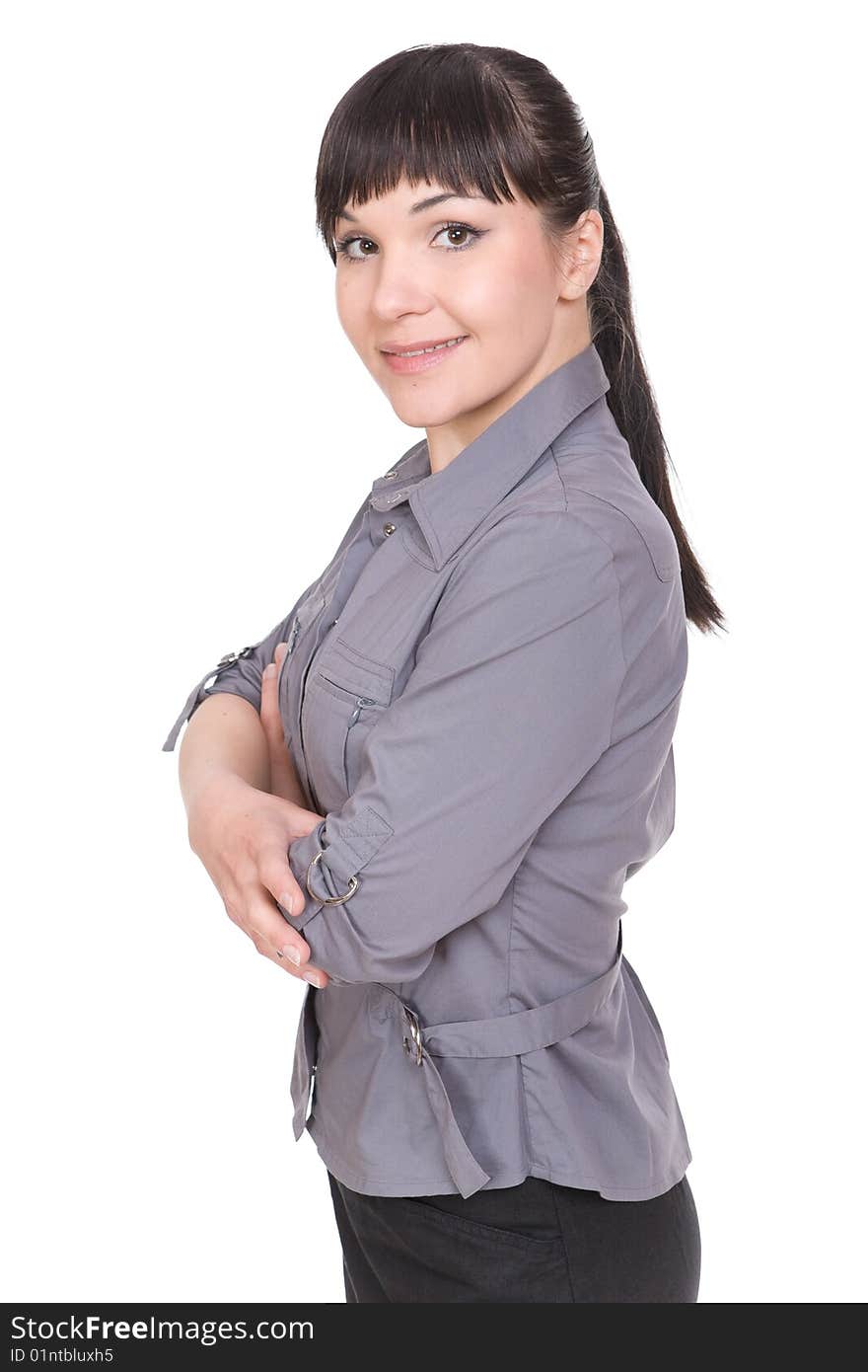 Young businesswoman over white background