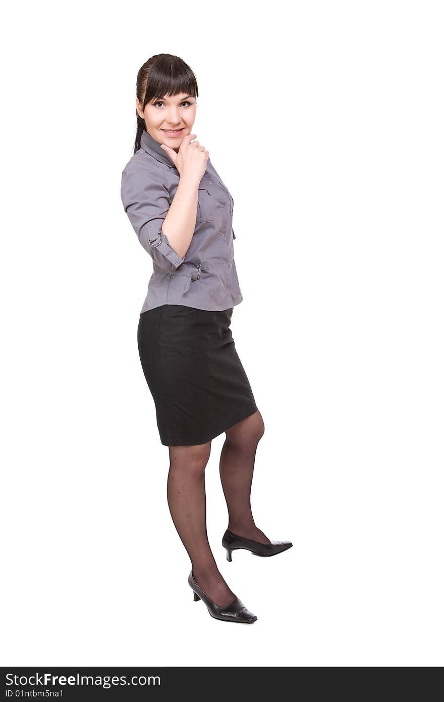 Young businesswoman over white background