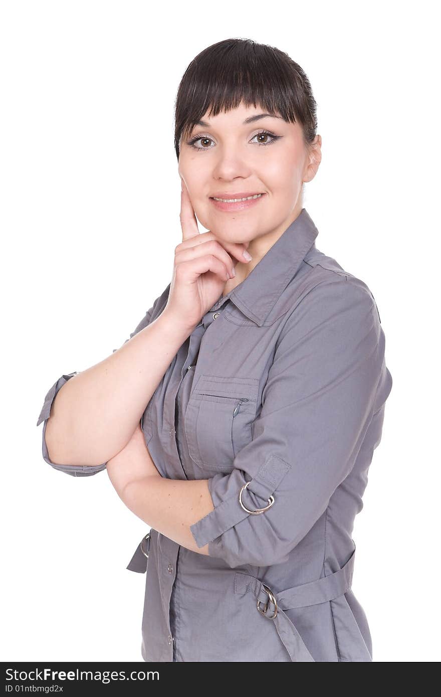 Young businesswoman over white background