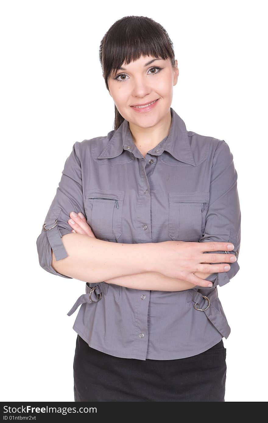 Young businesswoman over white background