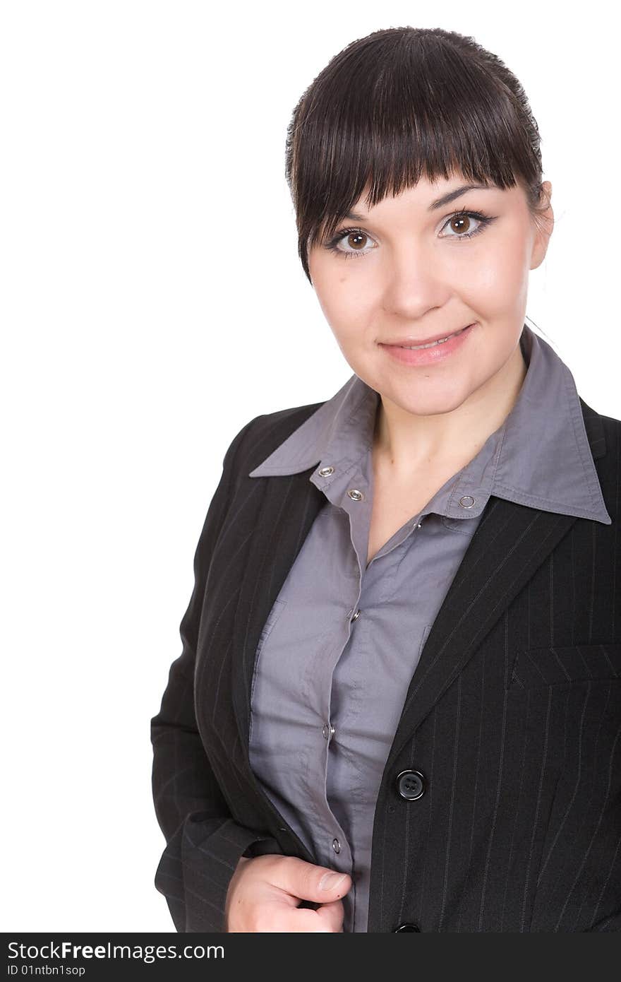 Young businesswoman over white background