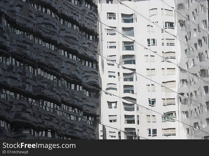 Windows of office buildings