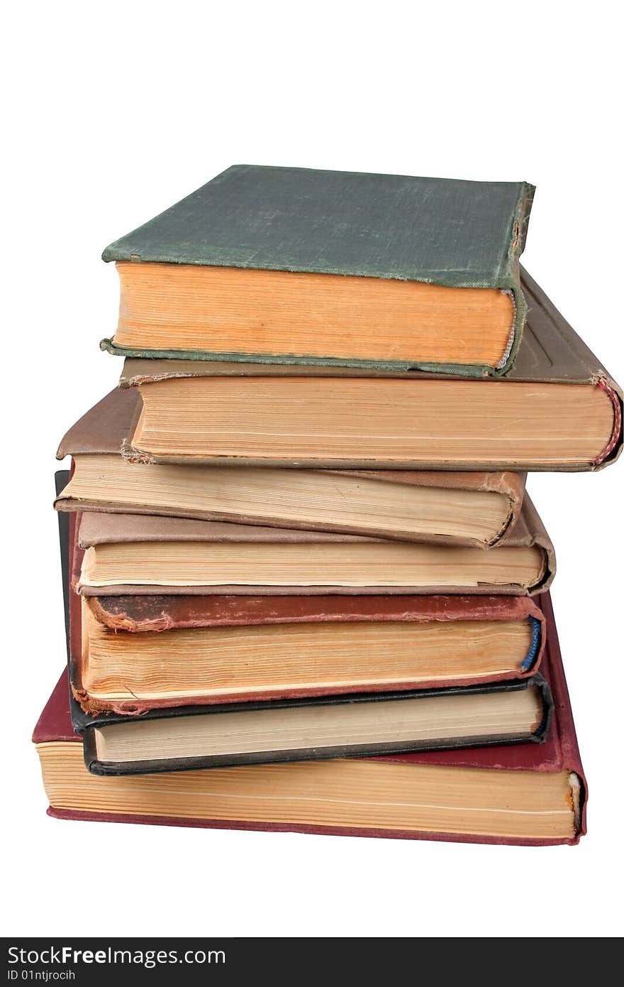 Foot of old books on a white background. Foot of old books on a white background