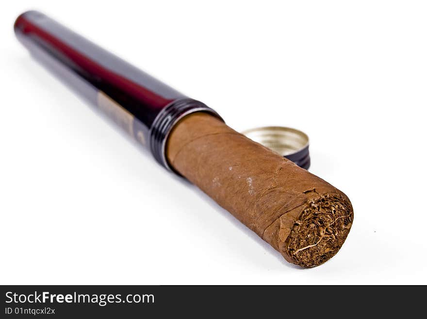 Cigare in black box on the white background. Cigare in black box on the white background