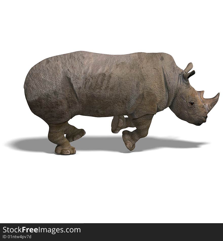 Rendering of a Rhinoceros with clipping path over white. Rendering of a Rhinoceros with clipping path over white