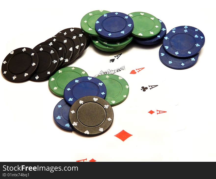 Four aces and casino chips