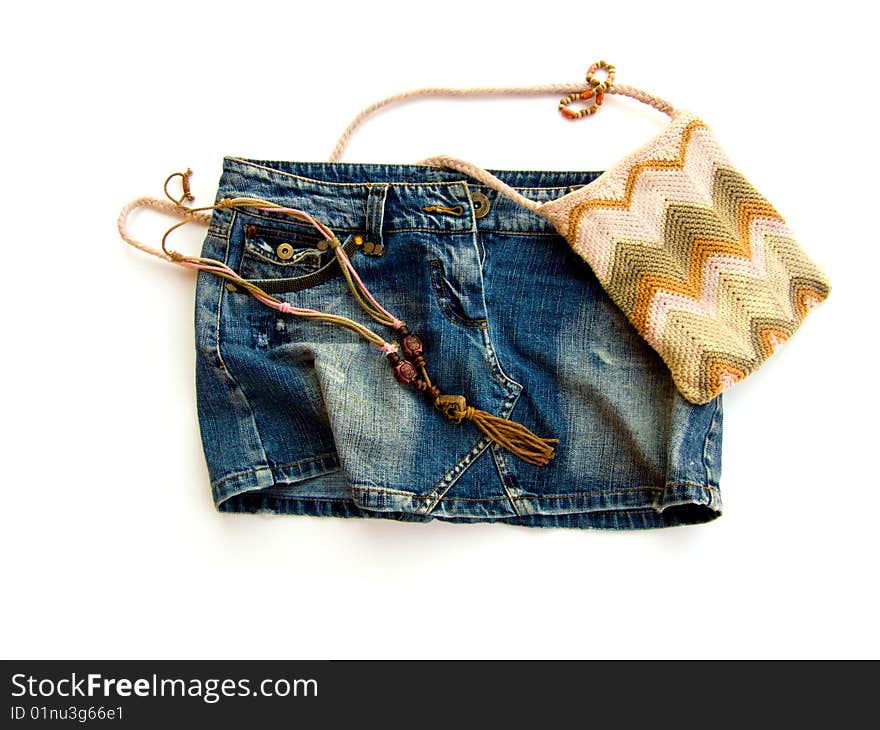 Complete Set of jeans skirt, bag and embellishment. Complete Set of jeans skirt, bag and embellishment