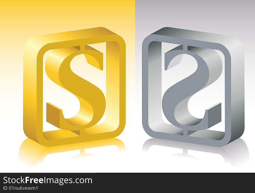 Gold and silver symbol of dollar. A vector. Without mesh. Gold and silver symbol of dollar. A vector. Without mesh.