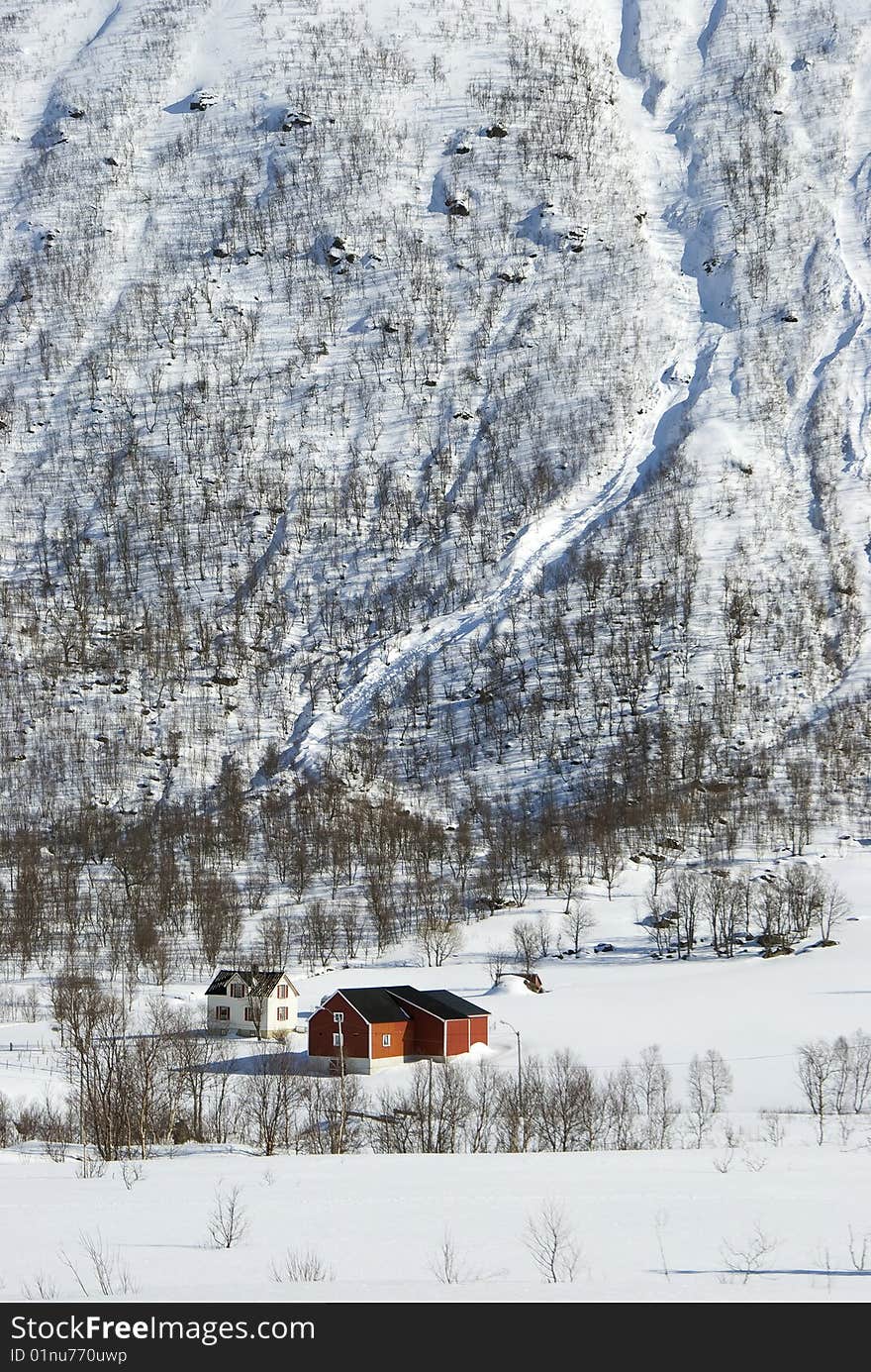 Farm in winter landscape