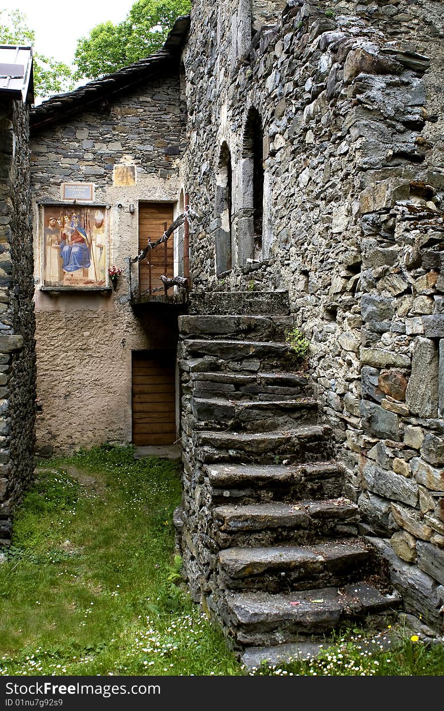 Murals on the walls of old houses. Murals on the walls of old houses