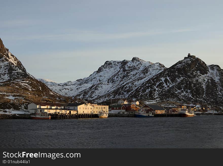 The small village of Stoe, Norway, at sunset. The small village of Stoe, Norway, at sunset.